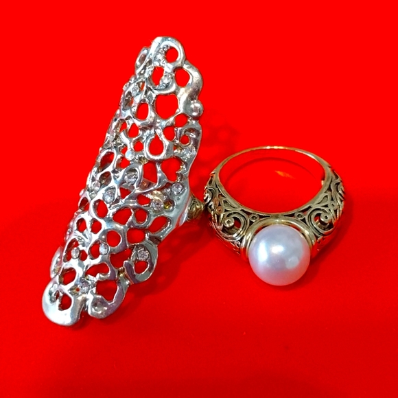 Two-piece amazing ring size 8 silver and gold with pearlstone gift for women - Picture 4 of 4